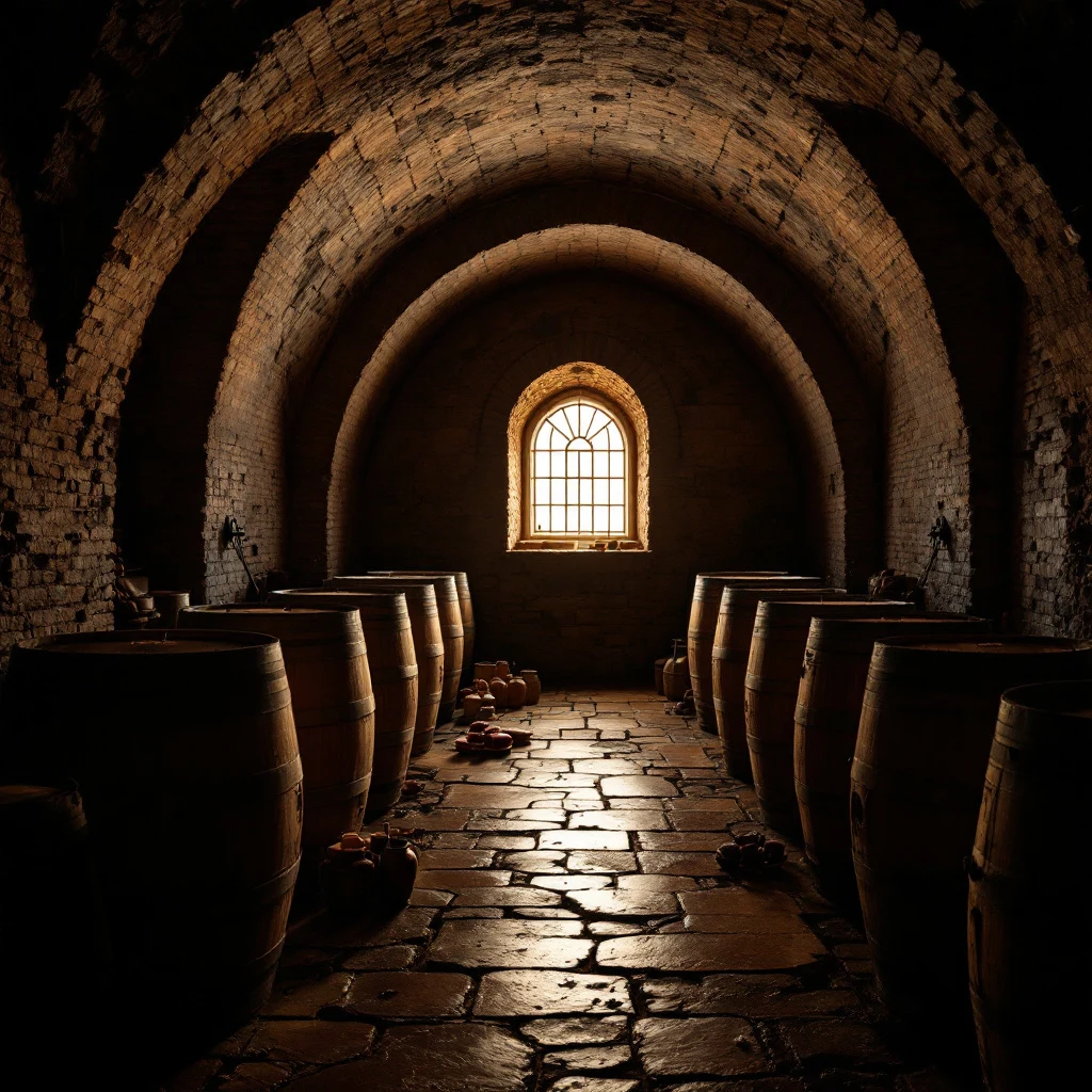 damigiane di vino rosso allineate nella cantina interrata